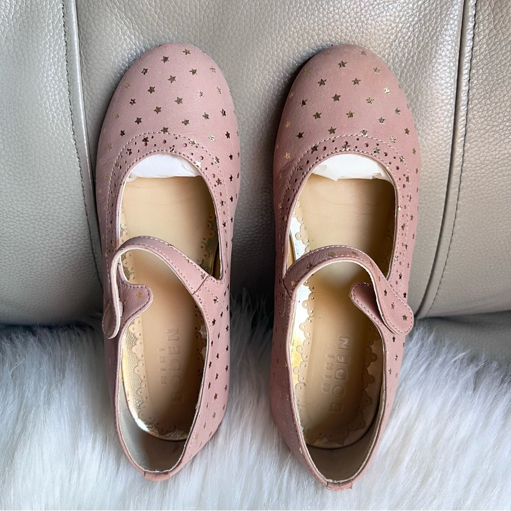 Mini Boden Girls Gold Star Leather Mary Janes Ballet Pink Sz 32 US 1 Wedding - Picture 3 of 17